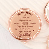 "โจGoddess Glamโจ 65mm Round Double-sided Button Makeup Mirror, Romantic Rose Gold Plating, Sweet Blessings Engraved, 2x Magnification, HD Glass, In Stock for Quick Delivery! The perfect gift for your sister, ideal for all kinds of festive occasions! ๐